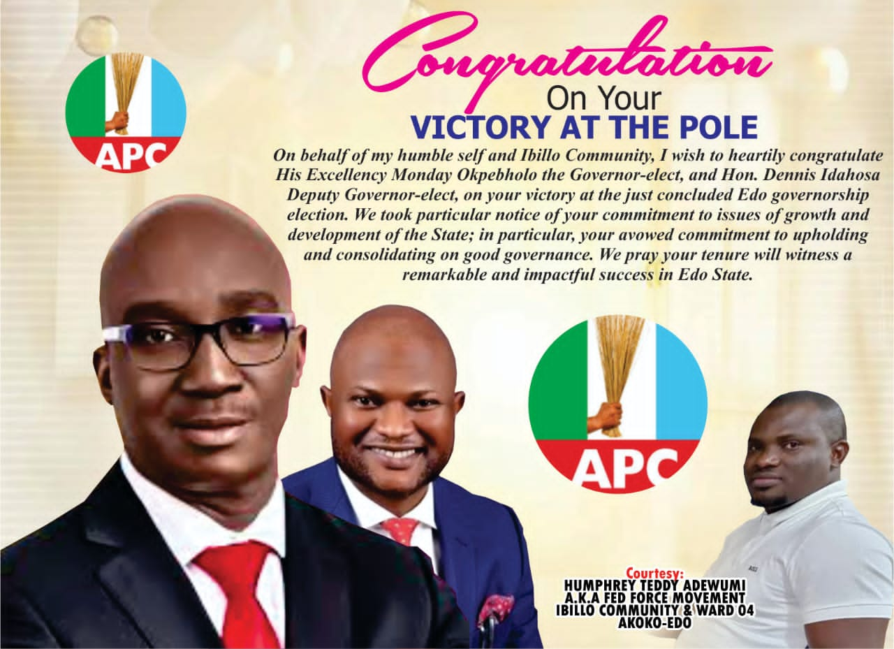 Adewumi Humphrey Congratulates  Monday Okpebholo, Governor- Elect, Edo State